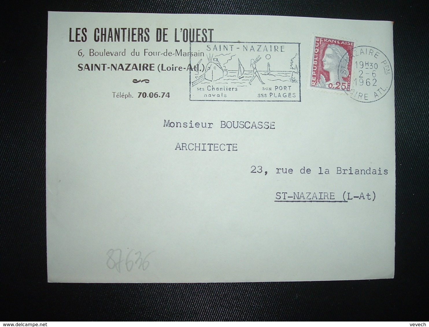 LETTRE TP M. DE DECARIS 0,25 OBL.MEC.2-6 1962 ST NAZAIRE PPAL (44) LES CHANTIERS DE L'OUEST - Otros & Sin Clasificación