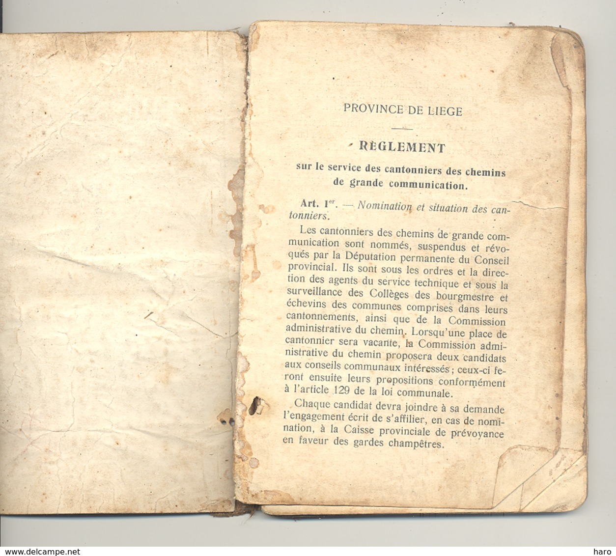 Règlement Sur Le Service Des Cantonniers - Livre Ayant Appartenu à Mr. Fernand Lecrompe De Harzé - +/- 1920 (b255) - Autres & Non Classés