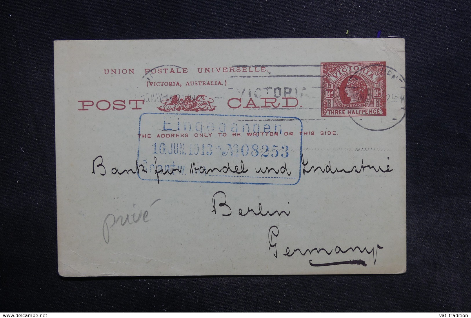 AUSTRALIE - Entier Postal Commerciale ( Repiquage Au Dos ) De Melbourne Pour Berlin En 1913 - L 36695 - Postal Stationery