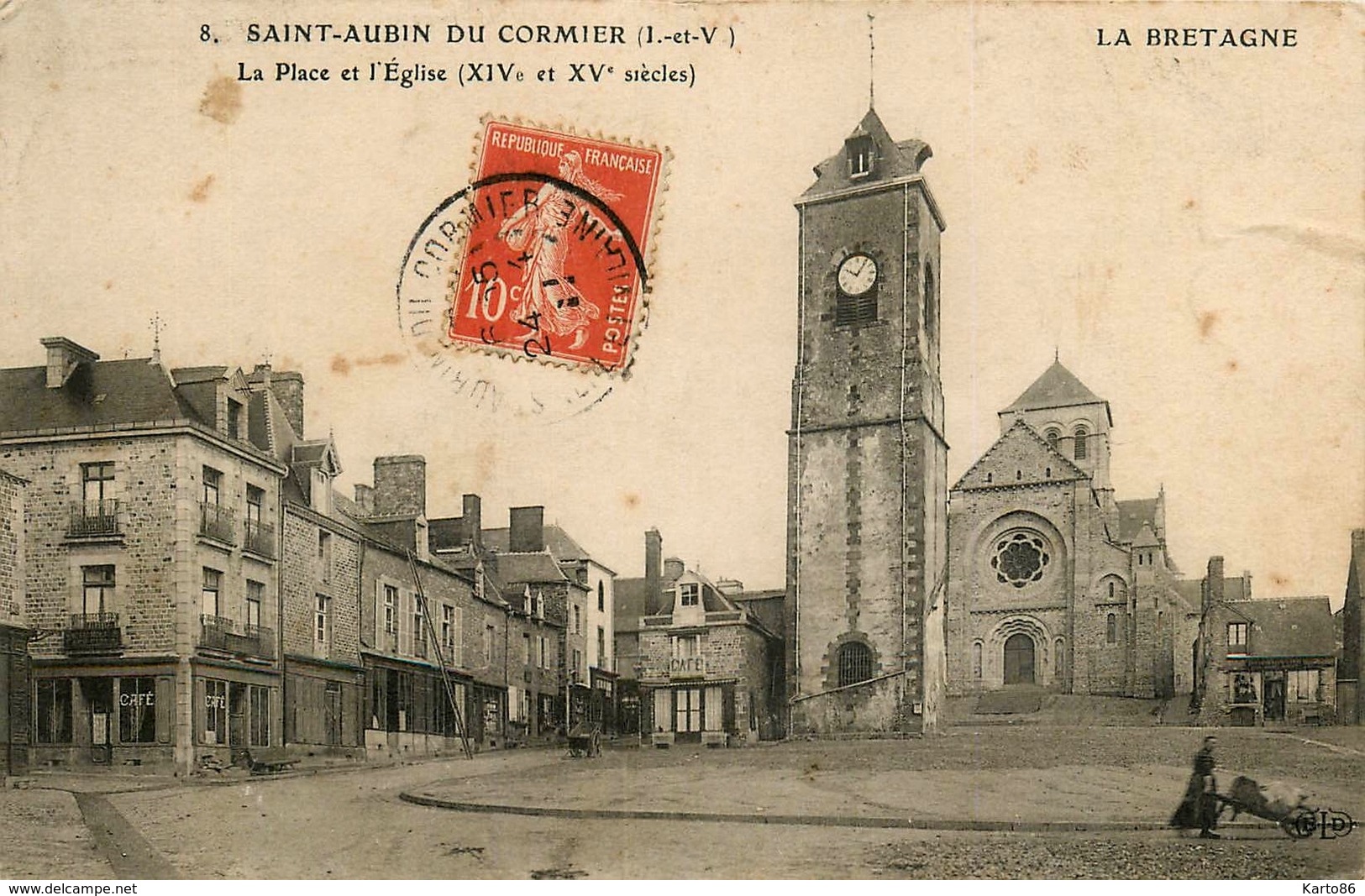 Saint Aubin Du Cormier * La Place Et L'église * Café - Autres & Non Classés