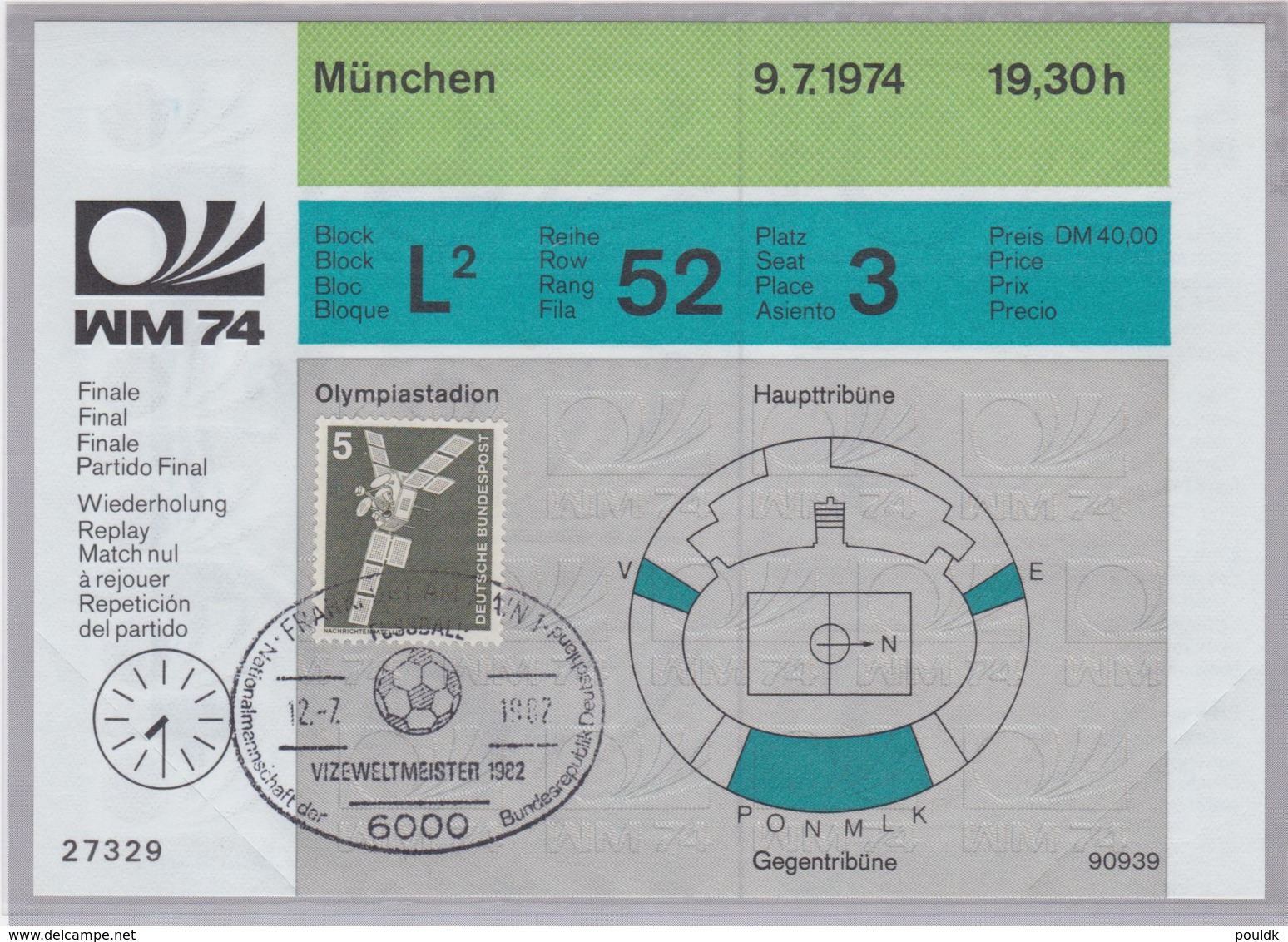 Germany Ticket To 1974 FIFA World Cup Football Germany - The Final (G100-15) - 1974 – Germania Ovest