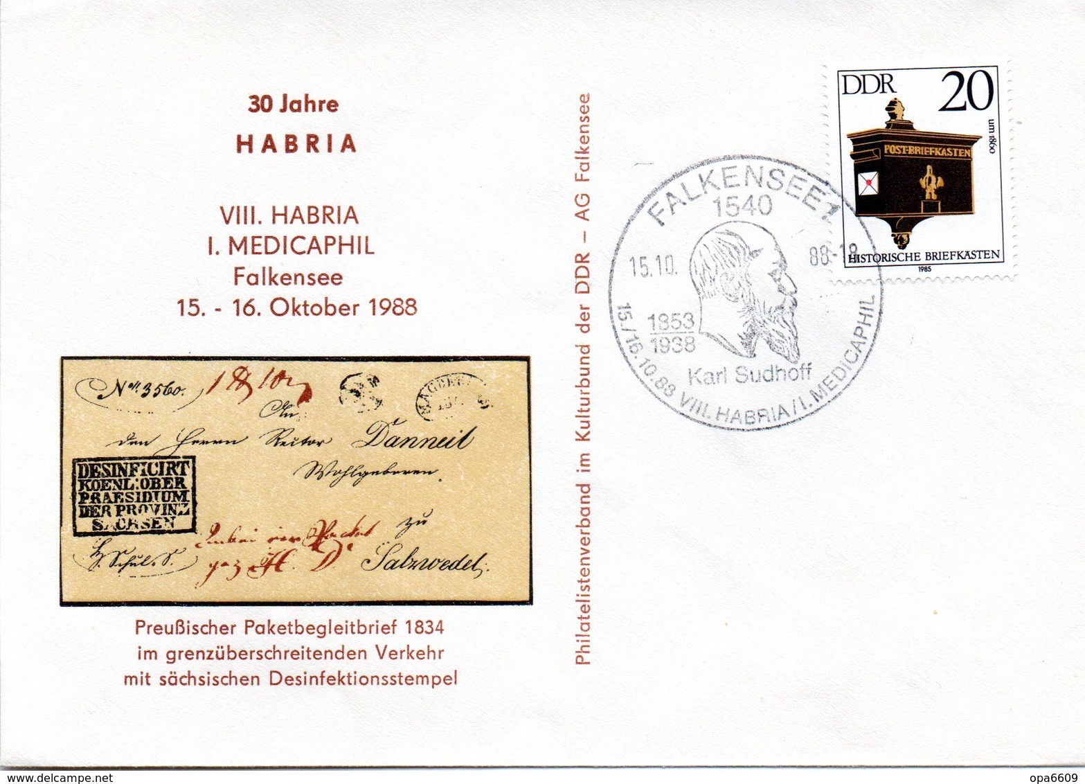 (DDR-B3) DDR Sonderumschlag "VIII. HABRIA I. MEDICAPHIL" EF Mi 2925 SSt 15.10.88 FALKENSEE 1 - Medizin