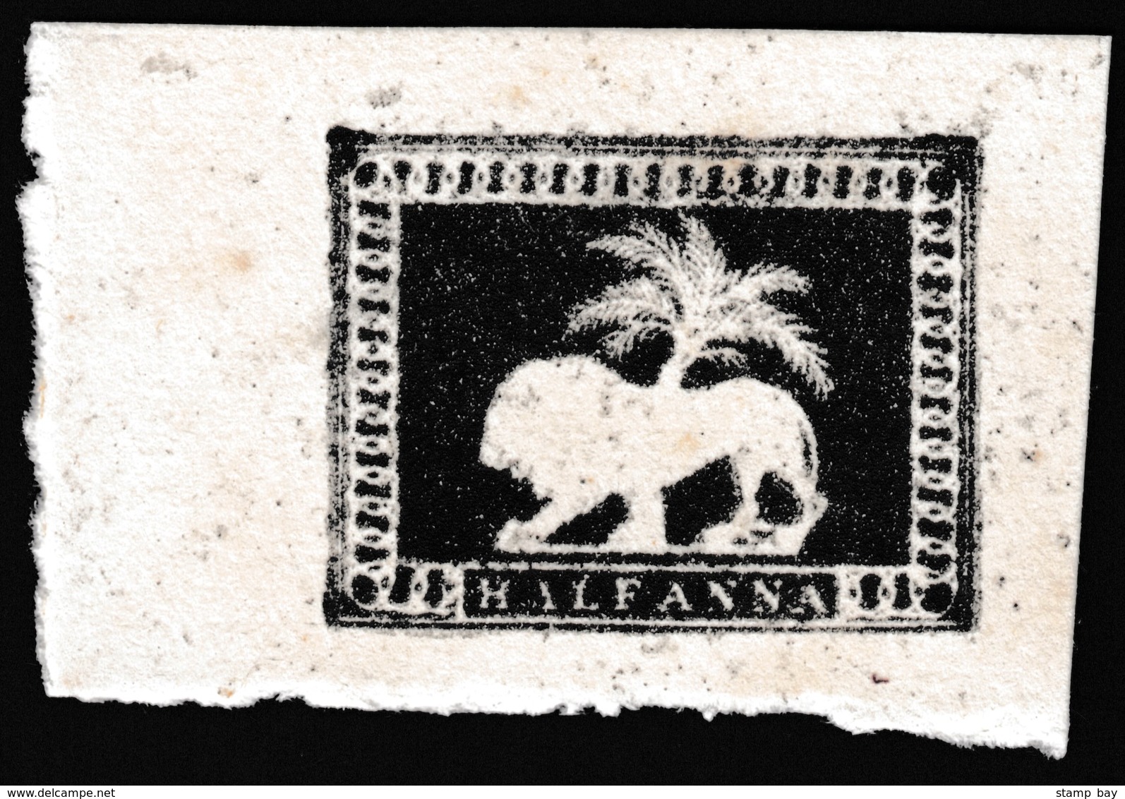 India 1922 ½a Lion & Palm Tree Essay, Photogravure Reprint Of 1853 Calcutta Mint, In Black On Stout White Card, Die I, S - ...-1852 Prephilately