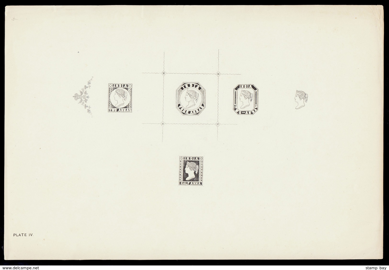 India 1854 Complete Sheet With Five Impressions Of The Designs Of 1854 Consisting Of ½a Issued Design, 2a Unadopted Impr - ...-1852 Prephilately