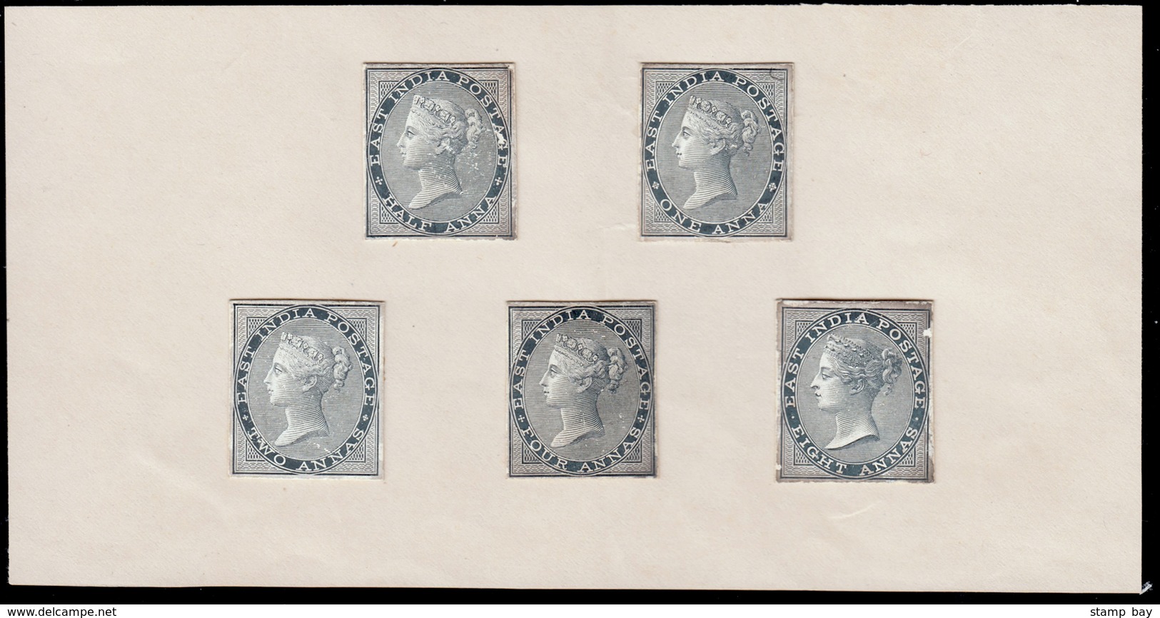 India 1855-70 Issue Die Proofs In Black Of East India ½a, 1a, 2a, 4a, 8a - All Affixed To Card (139x70mm) - Scarce - ...-1852 Prephilately