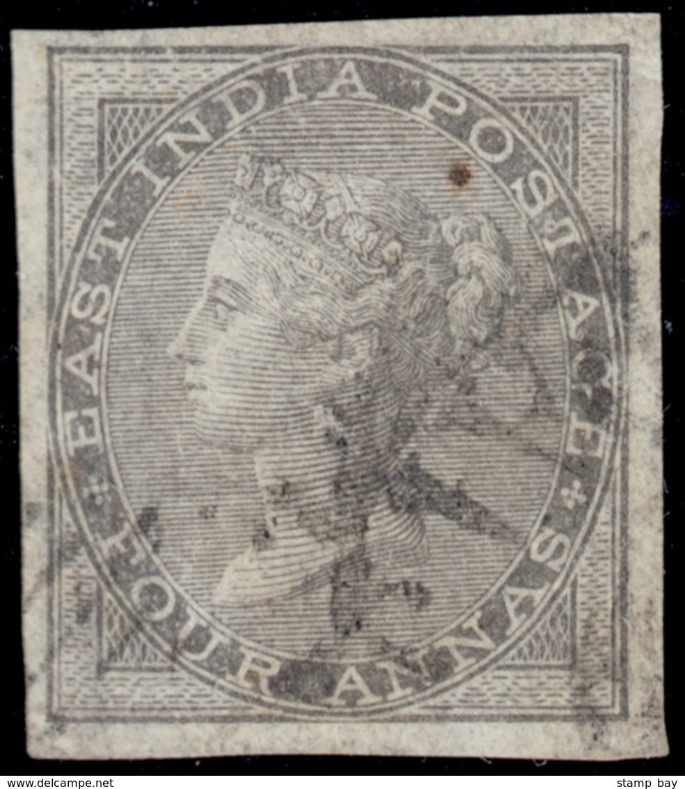 India 1856 POSTALLY USED Imperf PROOF Of The 4a Grey Black On Thin Unwatermarked Paper With Cooper Type B4d Cancel - An  - ...-1852 Prephilately