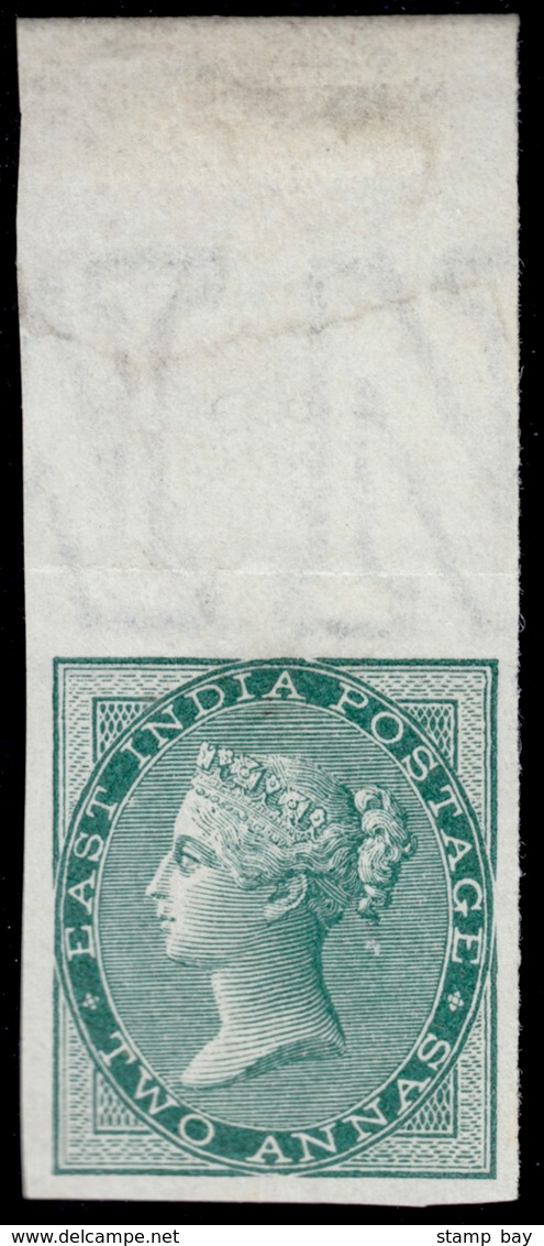 India Imperf Proof Of De La Rue 2a In Deep Blue-green, No Watermark, On Ungummed Paper, Showing Part Marginal Sheet Wate - ...-1852 Prephilately
