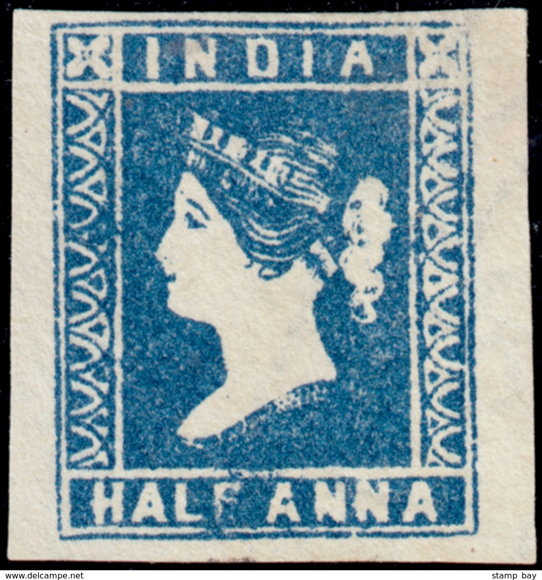 India 1854 ½a Indigo Die II, Unused Without Gum As Issued. Flaw In "F" Of "HALF". V.fine. SG 7 £190+ 1968 BPA Certificat - ...-1852 Prephilately