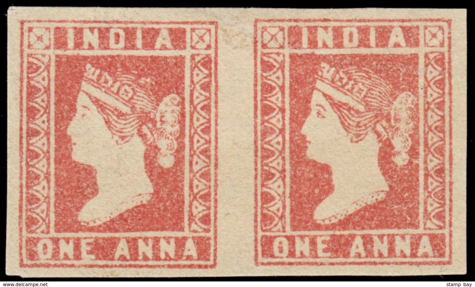 India 1854 QV 1a Dull Red, Imperf, Die II, Horizontal Pair With Good Margins On All Sides, Without Gum As Issued. SG 14, - ...-1852 Prephilately