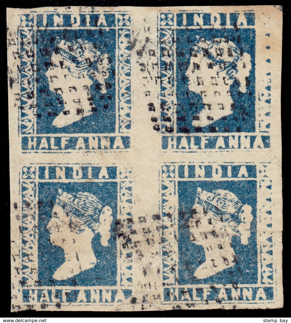 India Used In Straits Settlements - 1854 QV ½a Indigo (rare Shade), Die I Litho, Top Right Marginal Blk/4,pos.7/8; 15/16 - ...-1852 Prephilately
