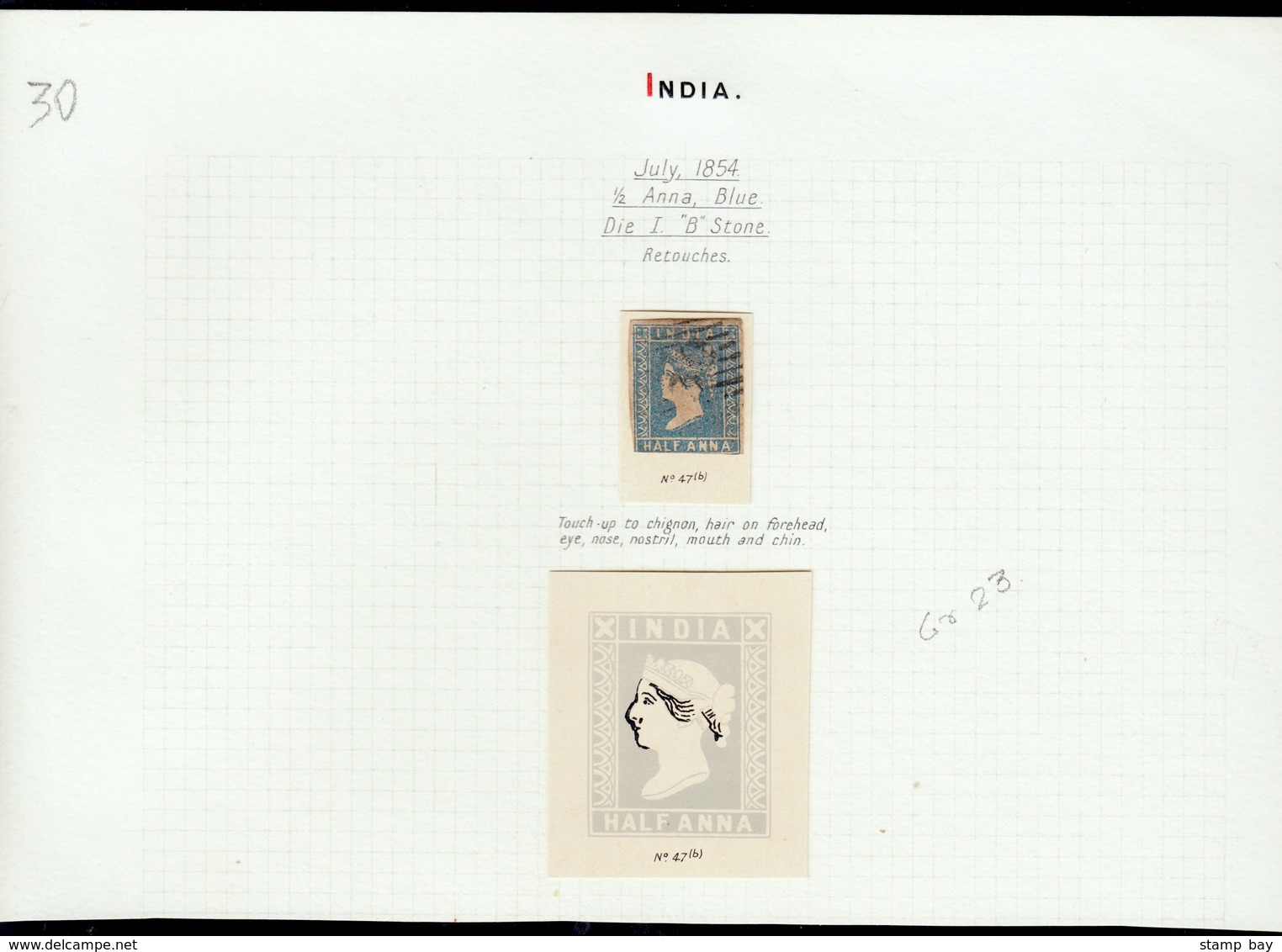 India 1854 Study Of Half Anna - 96 Stamps Including 7 Pairs, 2 On Large Piece, 11 Covers And/or Fronts. Scarce Printings - ...-1852 Préphilatélie