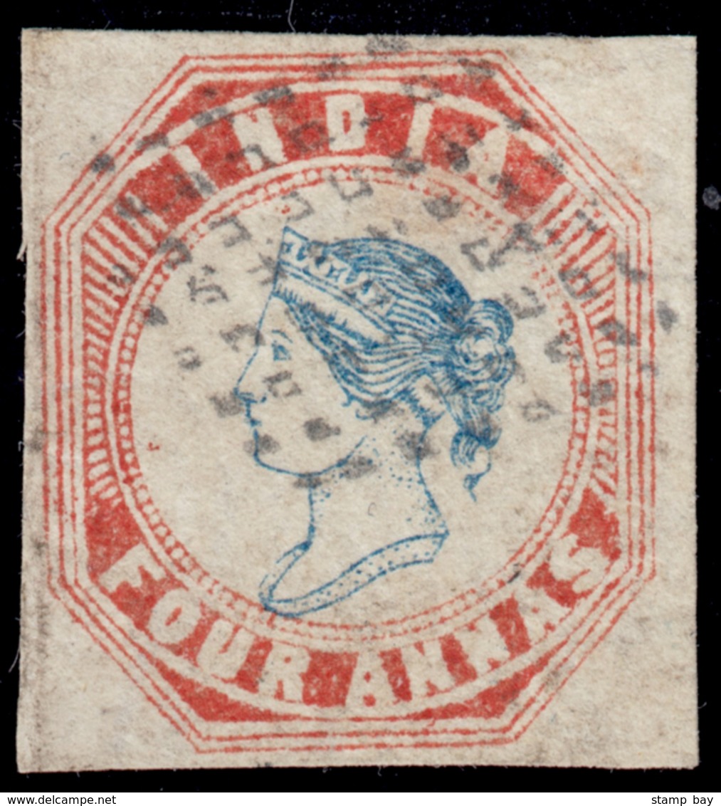 India 1854 QV 4a Blue And Red, Imperf, 4th Printing, Head III Frame II, Pos.8, Part Sheet Wmk Reverse, Cut-square With G - ...-1852 Préphilatélie