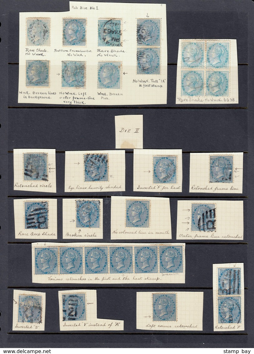 India 1856-73 QV ½a Blue - A Study Collection Of This East India Issue Showing Dies, Shades And Varieties Including A Mi - ...-1852 Vorphilatelie