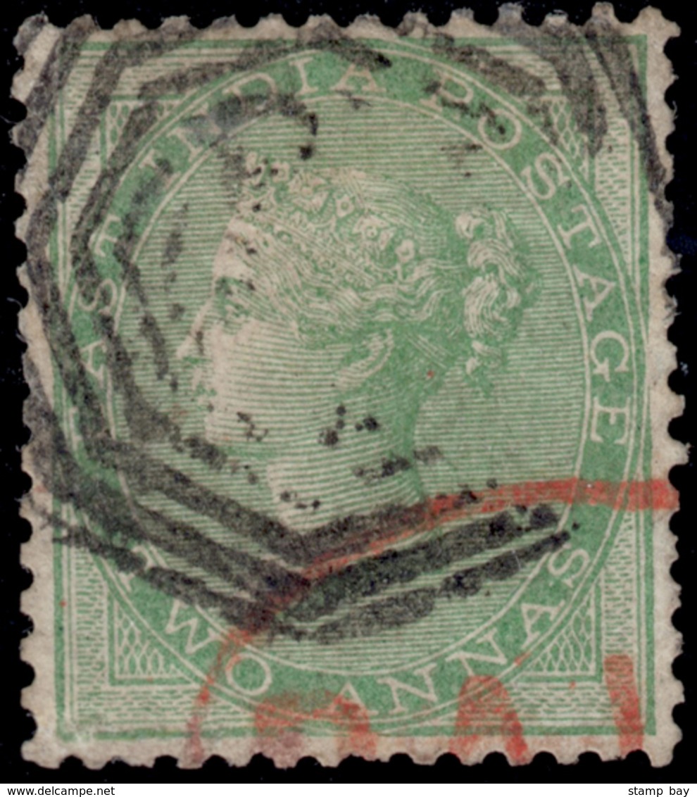 India 1856-64 QV 2a Yellow Green Prepared For Use But Not Officially Issued - Postally Used. Postally Used Is Much Rarer - ...-1852 Préphilatélie