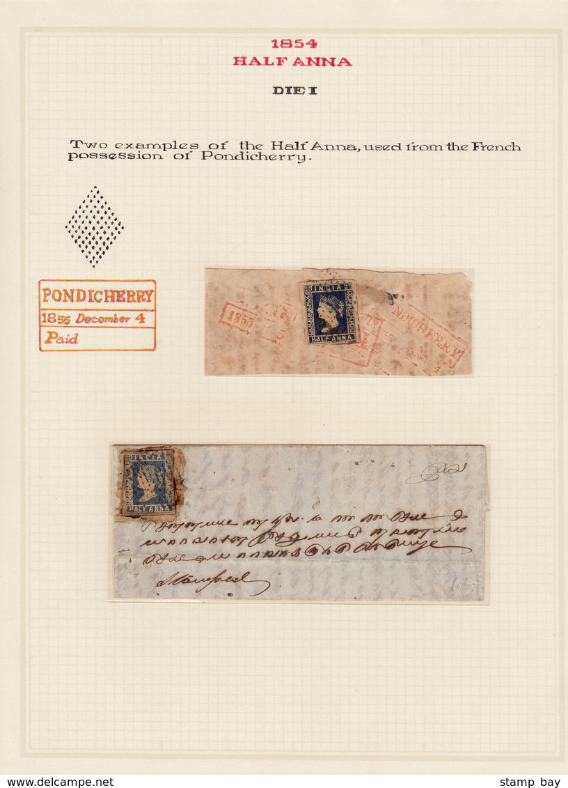 India Used In French India - 1854 ½a Blue Imperfs Used On Two Different 1855 Covers From Pondicherry With Boxed "PONDICH - ...-1852 Préphilatélie