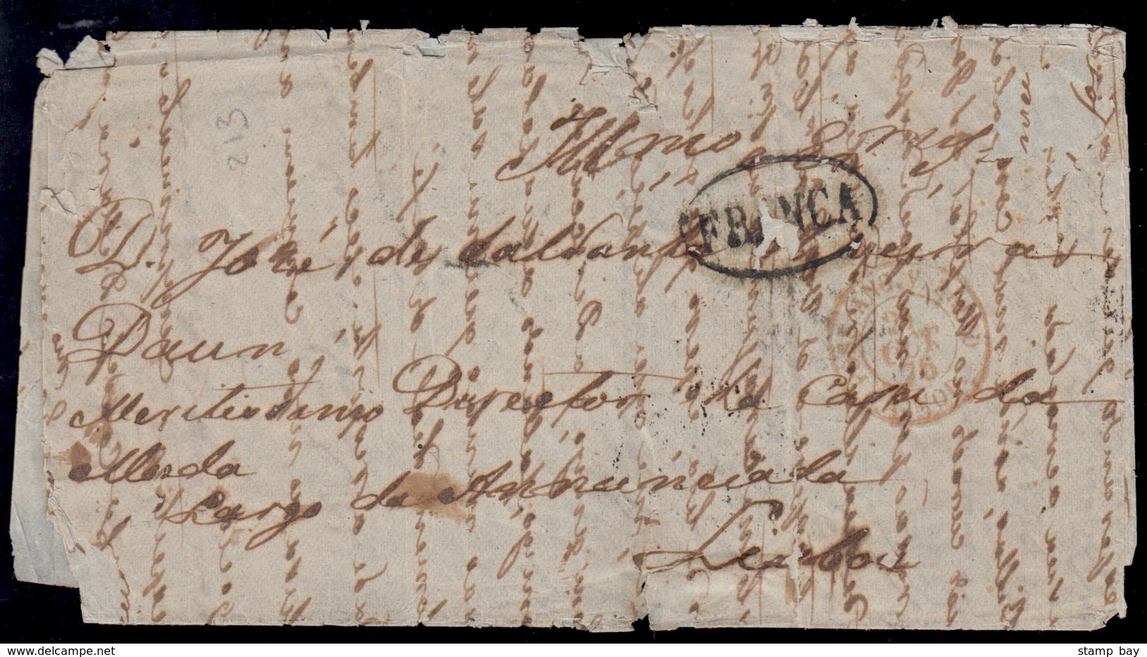 India 1876 Very Rare Single Weight Letter From Goa Via Bombay 2 Oct, Via Marseilles 24 Oct To Lisbon 26 Oct. 20reis Paid - ...-1852 Prephilately