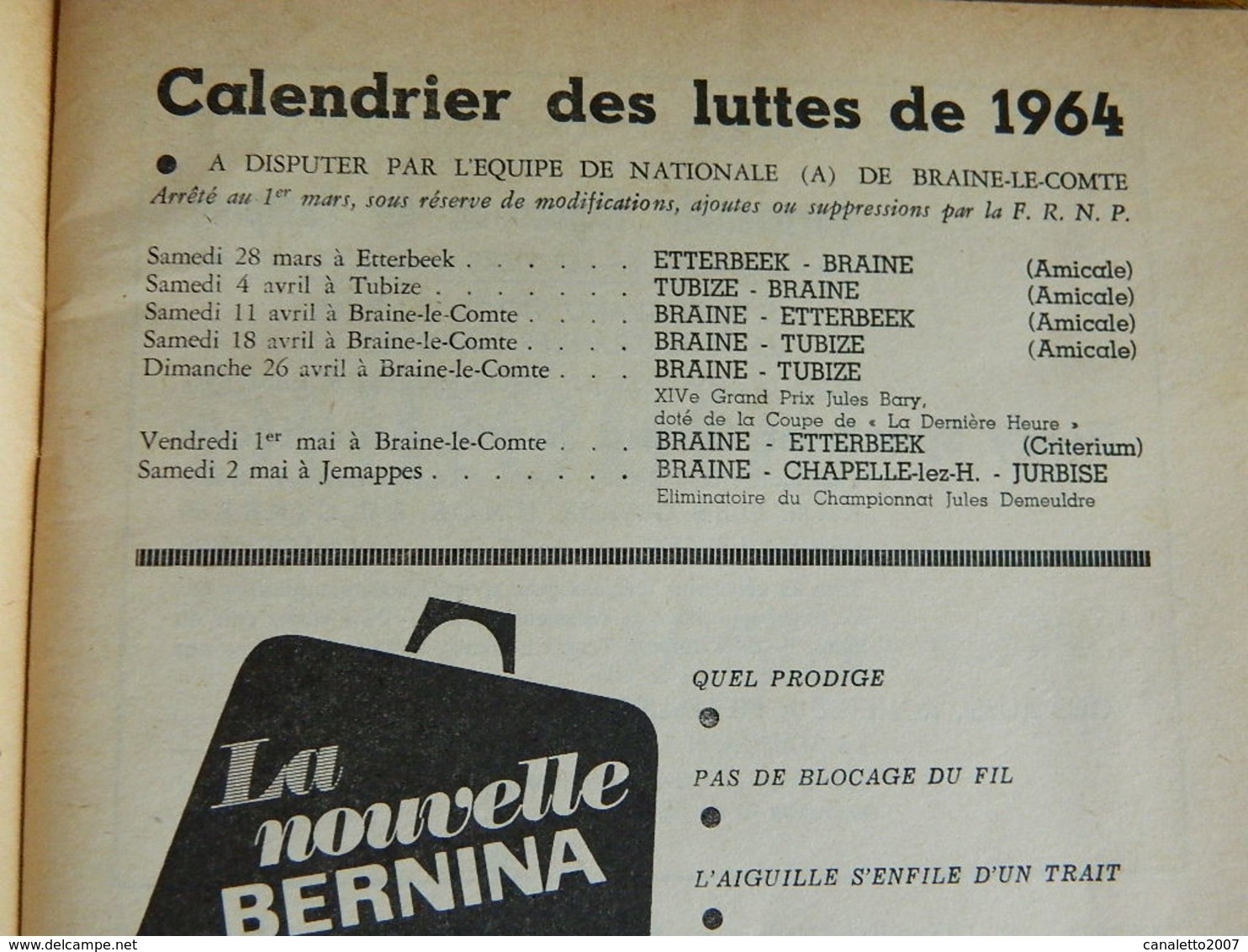 BRAINE LE COMTE:BALLE PELOTE-LES AMIS DE LA BALLE.CALENDRIER 1964  EQUIPES DE NATIONALE A-PUB VOITURE-_SOIGNIES-REBECQ.. - Sport