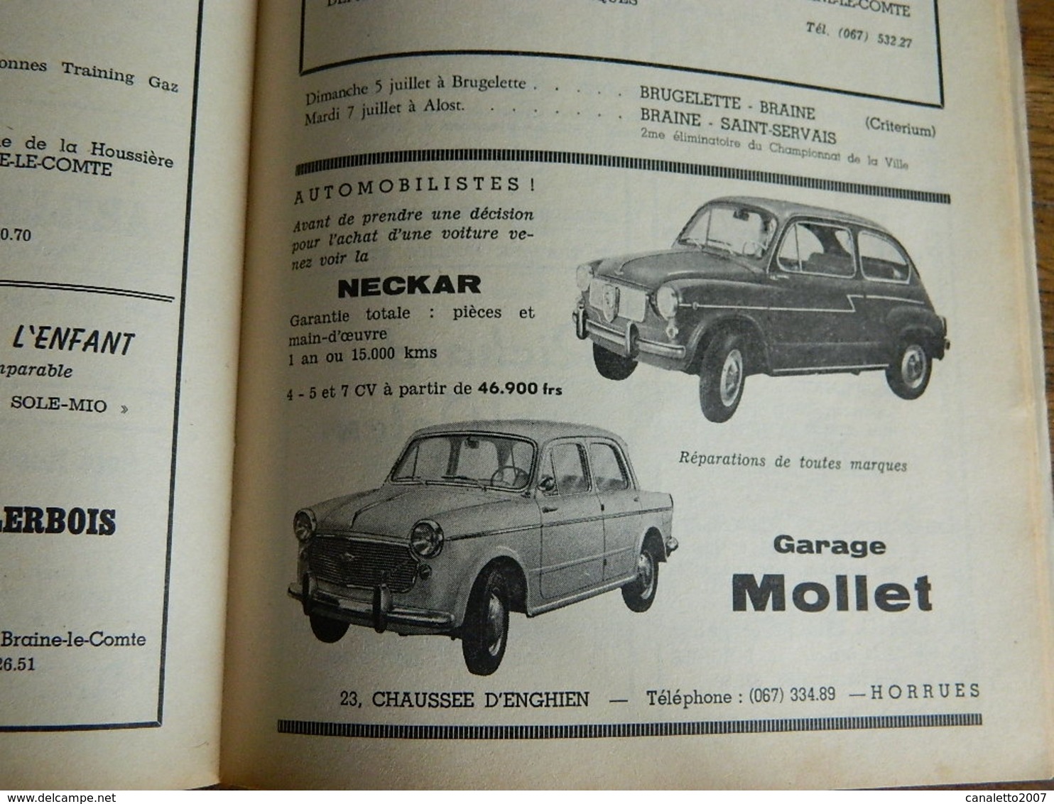 BRAINE LE COMTE:BALLE PELOTE-LES AMIS DE LA BALLE.CALENDRIER 1964  EQUIPES DE NATIONALE A-PUB VOITURE-_SOIGNIES-REBECQ..