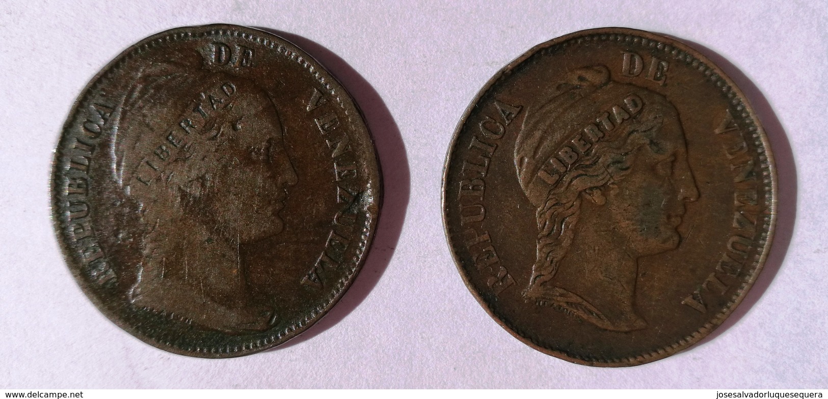 *Lote De Dos (2) Monedas De Venezuela. Un Centavo De 1858 (Libertad Incuso) Y Un Centavo De 1858 (Libertad En Relieve) - Venezuela