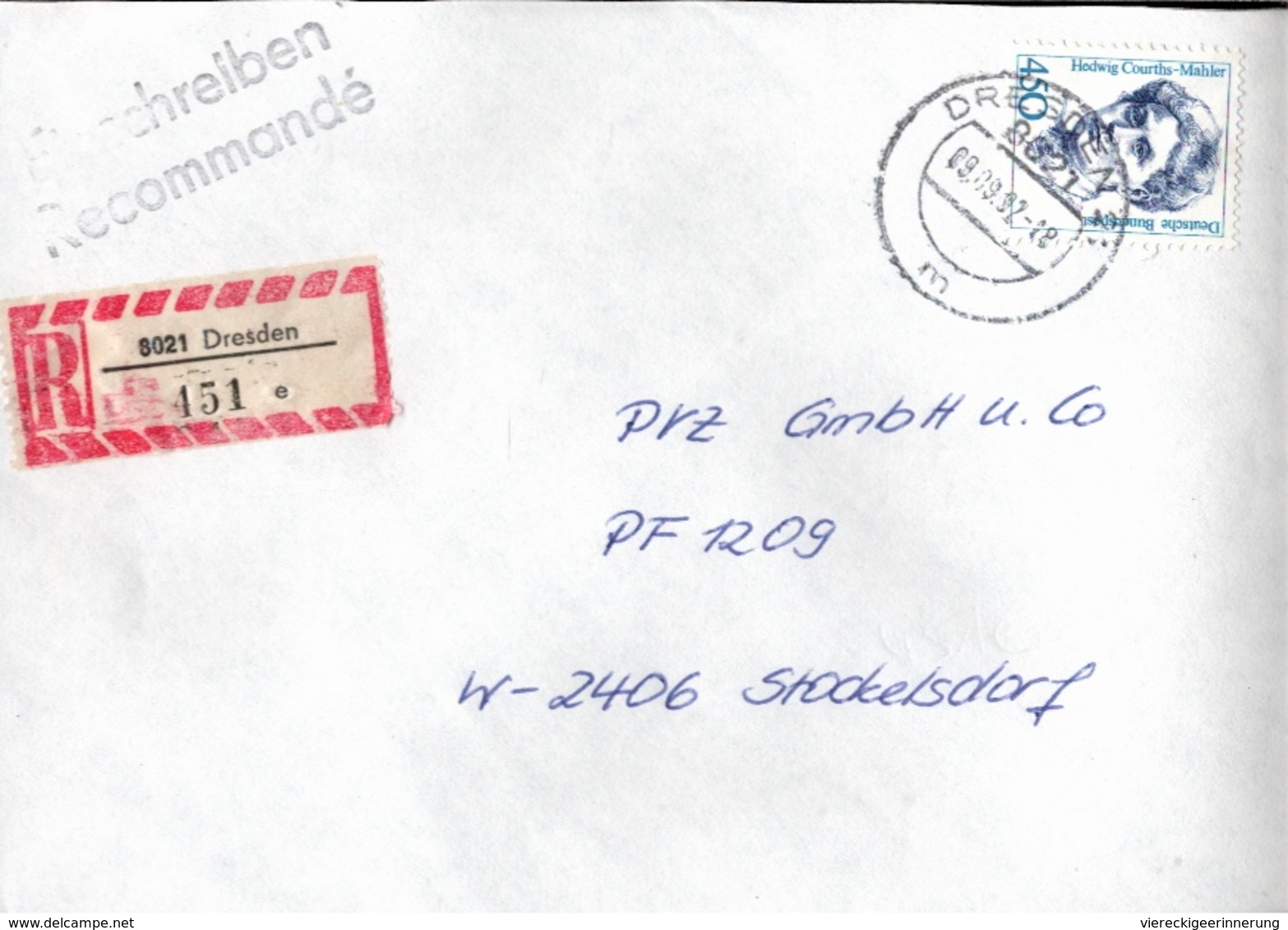 ! 5 Einschreiben 1992-1993 Mit Alter Postleitzahl + DDR R-Zettel  Aus Dresden, Kleinwolmsdorf, 8101,8021,8036 - Briefe U. Dokumente