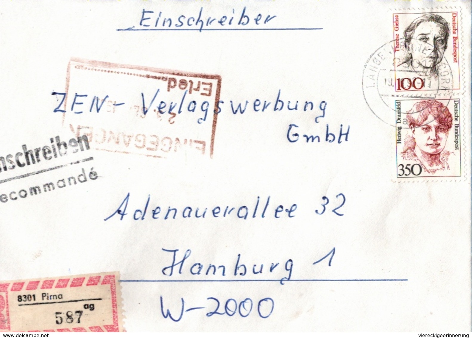 ! 1 Einschreiben 1992 Mit Alter Postleitzahl + DDR R-Zettel  Aus 8301 Pirna, Sachsen - Briefe U. Dokumente