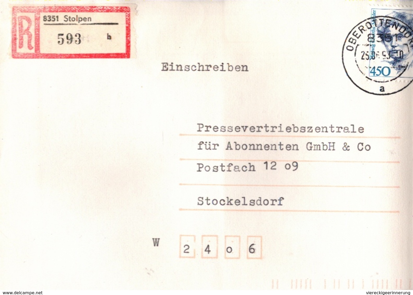 ! 1 Einschreiben 1993 Mit Alter Postleitzahl + DDR R-Zettel  Aus 8351 Stolpen, Sachsen - Briefe U. Dokumente