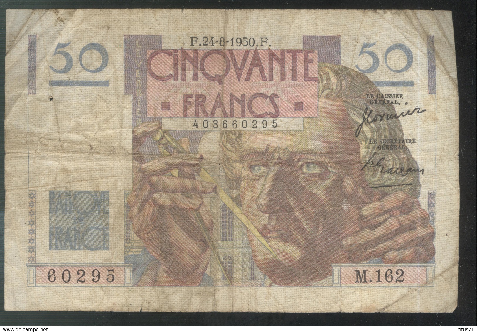 Billet 50 Francs France Le Verrier 24-8-1950 F - Etat Moyen - 50 F 1946-1951 ''Le Verrier''