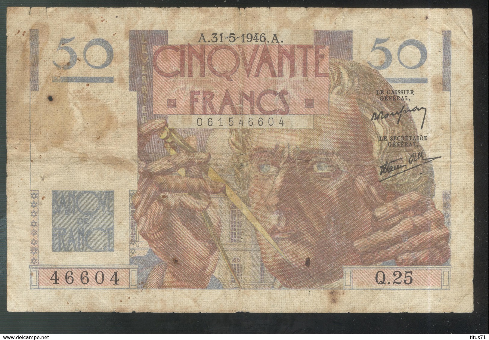 Billet 50 Francs France Le Verrier 31-5-1946 A - Etat Moyen - 50 F 1946-1951 ''Le Verrier''