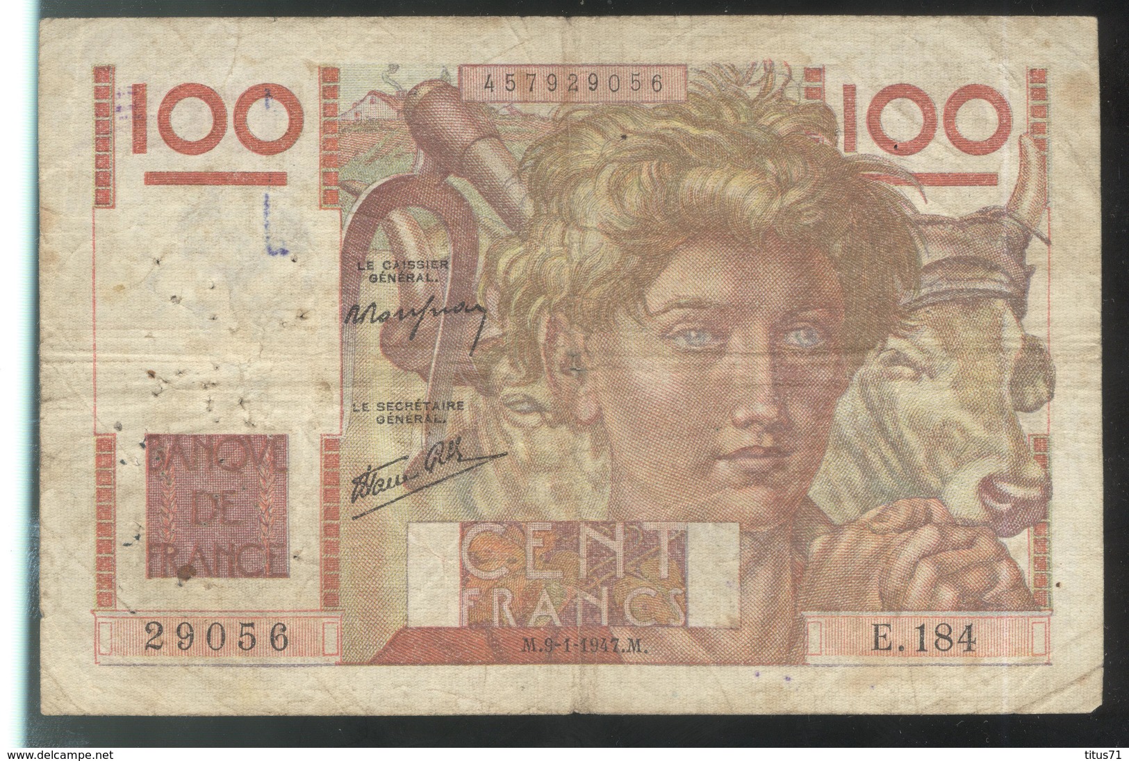 Billet 100 Francs France Jeune Paysan 9-1-1947 M Etat Moyen - 100 F 1945-1954 ''Jeune Paysan''