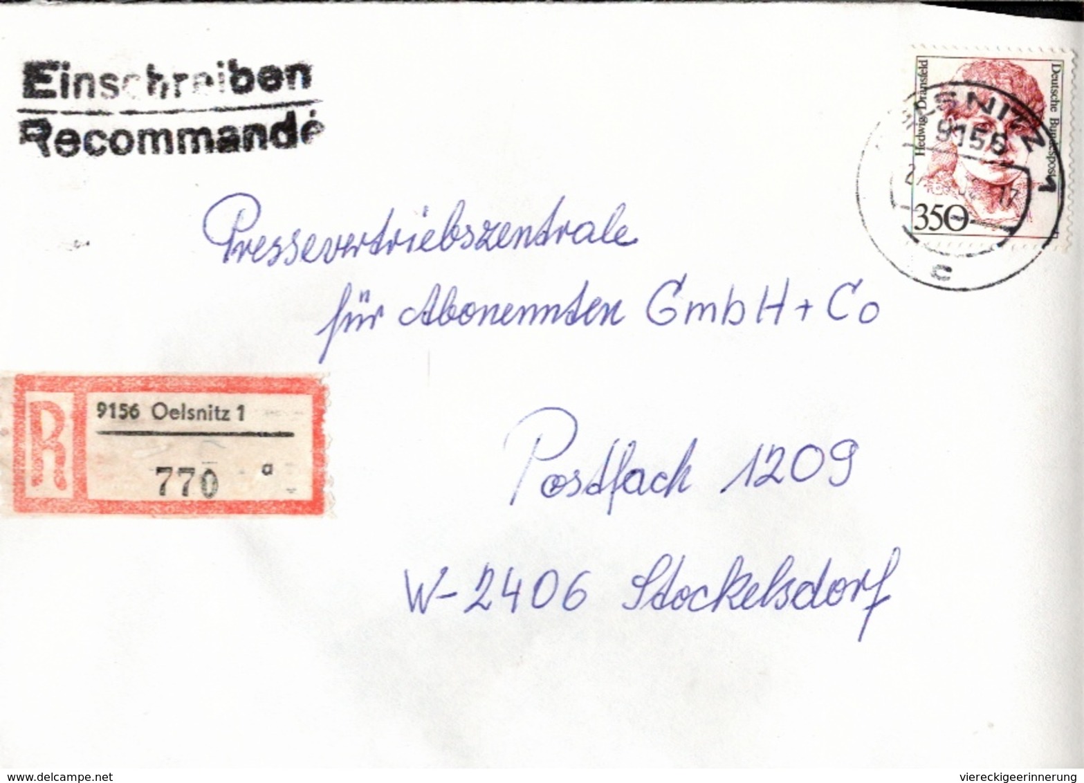 ! 1 Einschreiben 1992 Mit Alter Postleitzahl + DDR R-Zettel  Aus 9156 Oelsnitz, Sachsen - Lettres & Documents