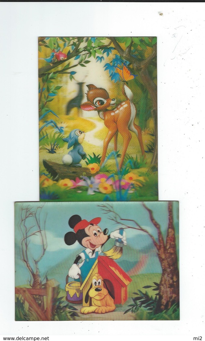 Disney  Bambi  Mickey Pluto Lot 2 Cartes  Visiorelief écrites - Altri & Non Classificati