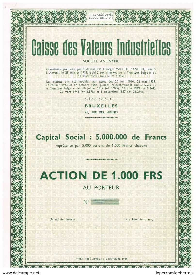 Titre Ancien - Caisse Des Valeurs Industrielles -  Société Anonyme - Titre De 1957 - Uncirculed - Bank En Verzekering