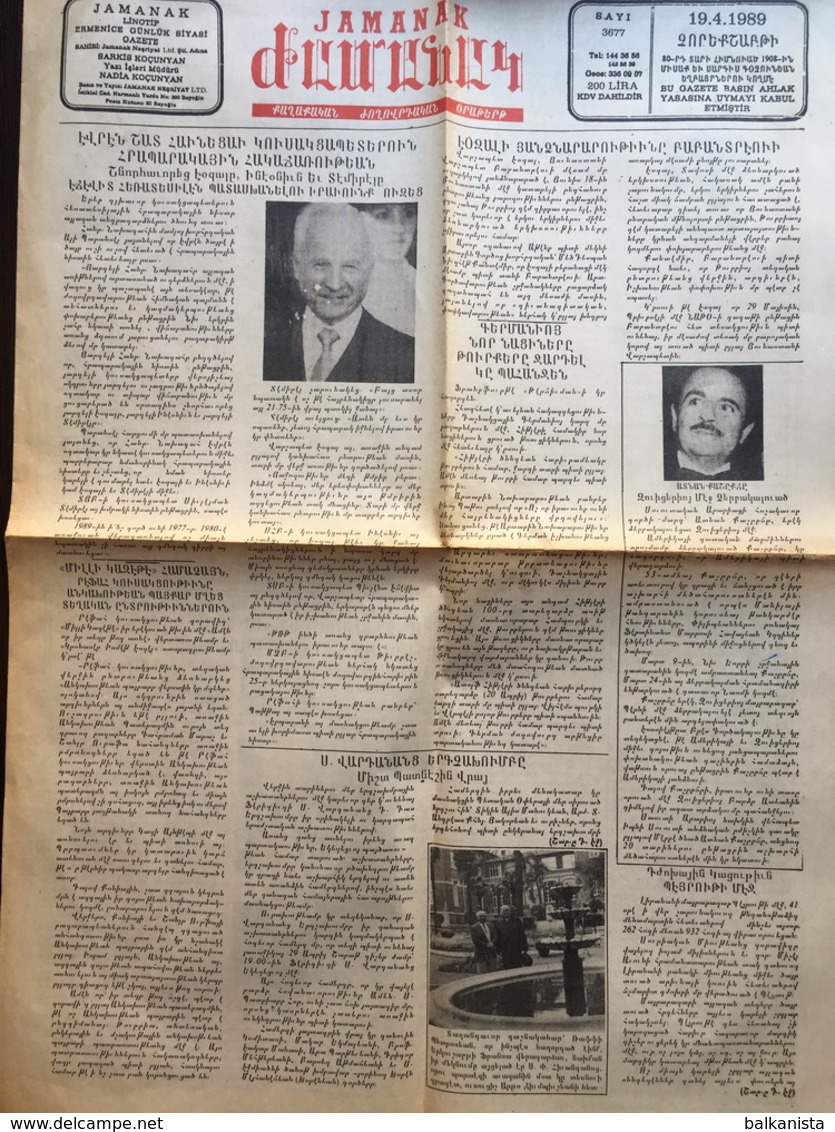 Ժամանակ Jamanak Armenian Newspaper 19 April 1989 Turkey Istanbul - Autres & Non Classés