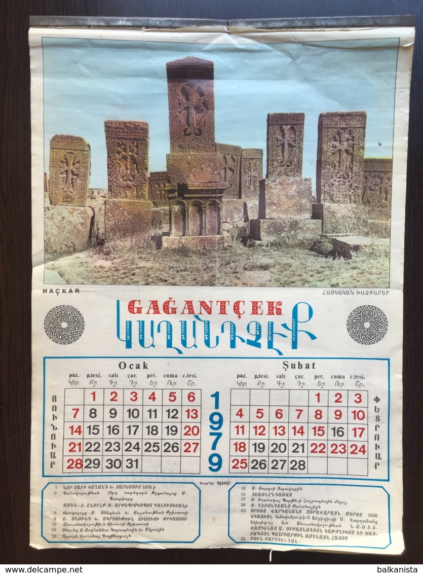 Gagantcek Armenian Calendar 1979 Turkey Istanbul - Grand Format : 1971-80