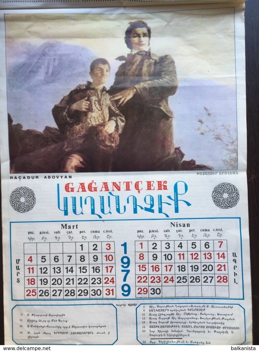 Gagantcek Armenian Calendar 1979 Turkey Istanbul - Grand Format : 1971-80