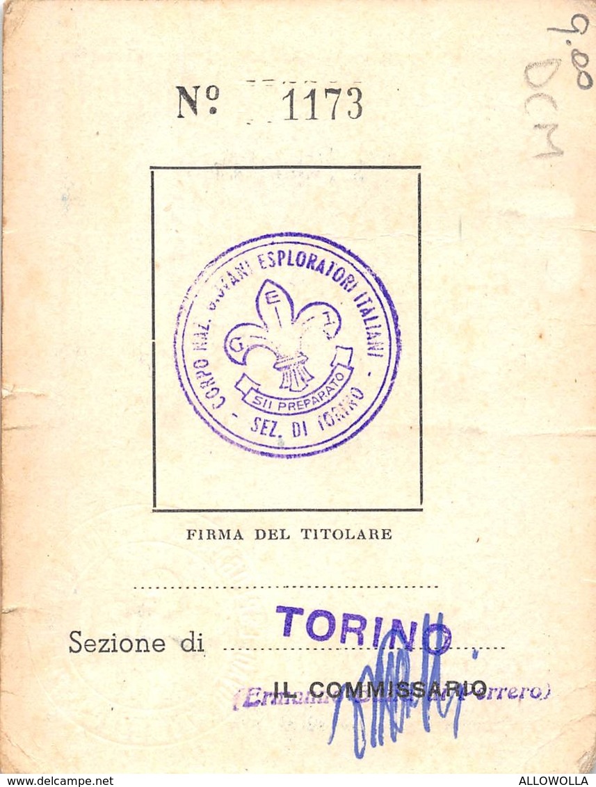 4962 " CORPO NAZIONALE GIOVANI ESPLORATORI ITALIANI-TESSERA DI RICONOSCIMENTO 1956 N° 1173 " - ORIGINALE - Non Classificati