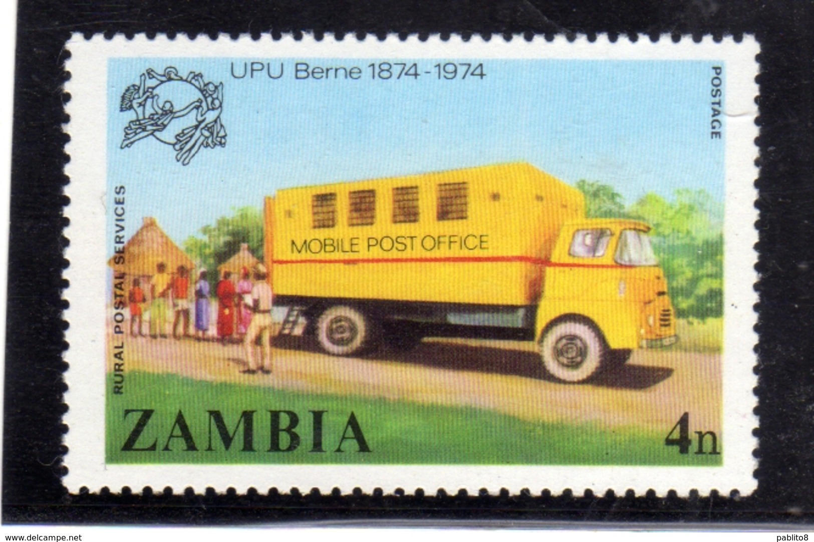 ZAMBIA 1974 UPU CENTENARY MOBILE POST OFFICE TRUCK 4n MNH - Zambia (1965-...)