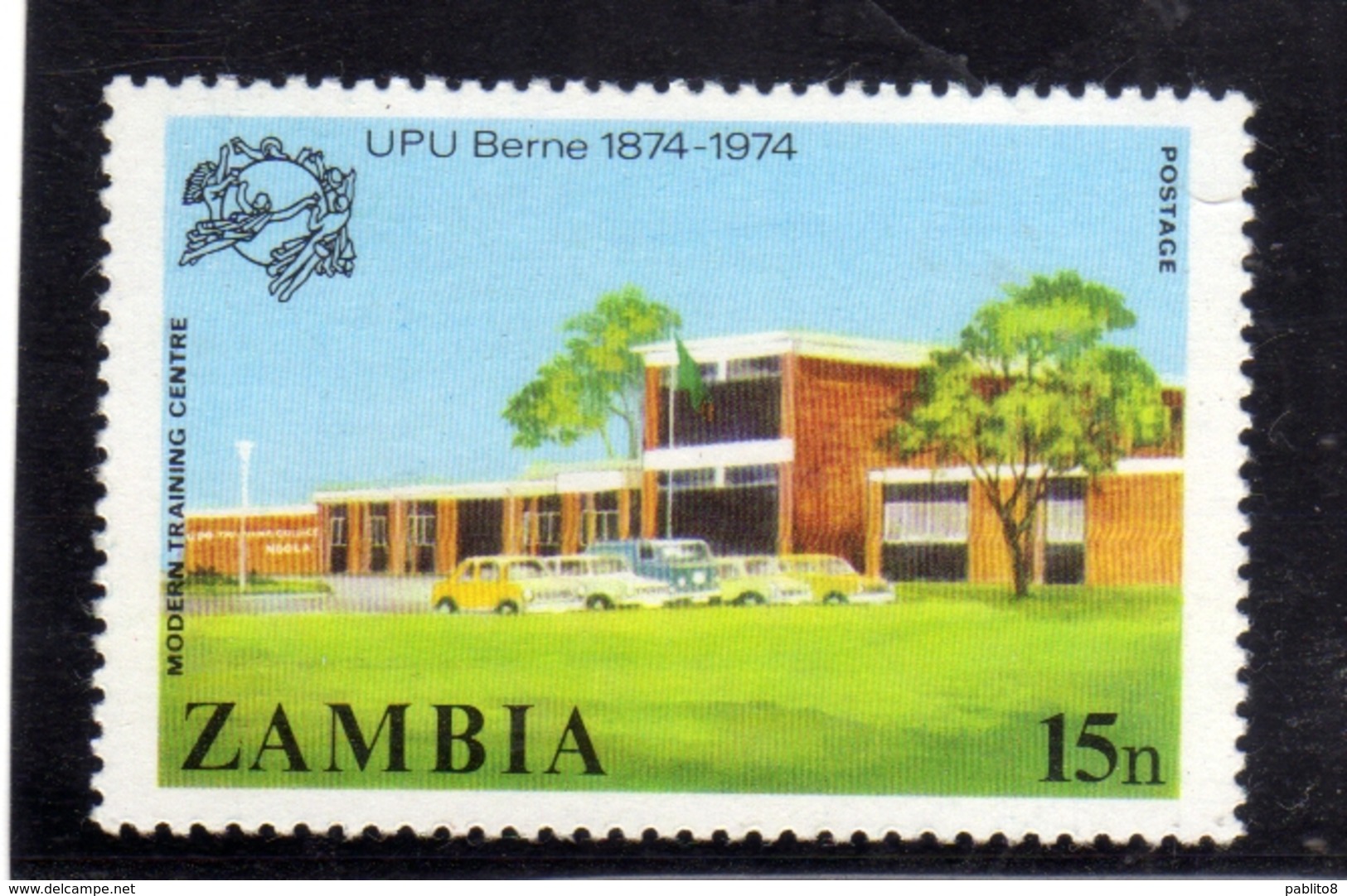 ZAMBIA 1974 UPU CENTENARY MODERN TRAINING CENTRE BUILDING 15n MNH - Zambia (1965-...)