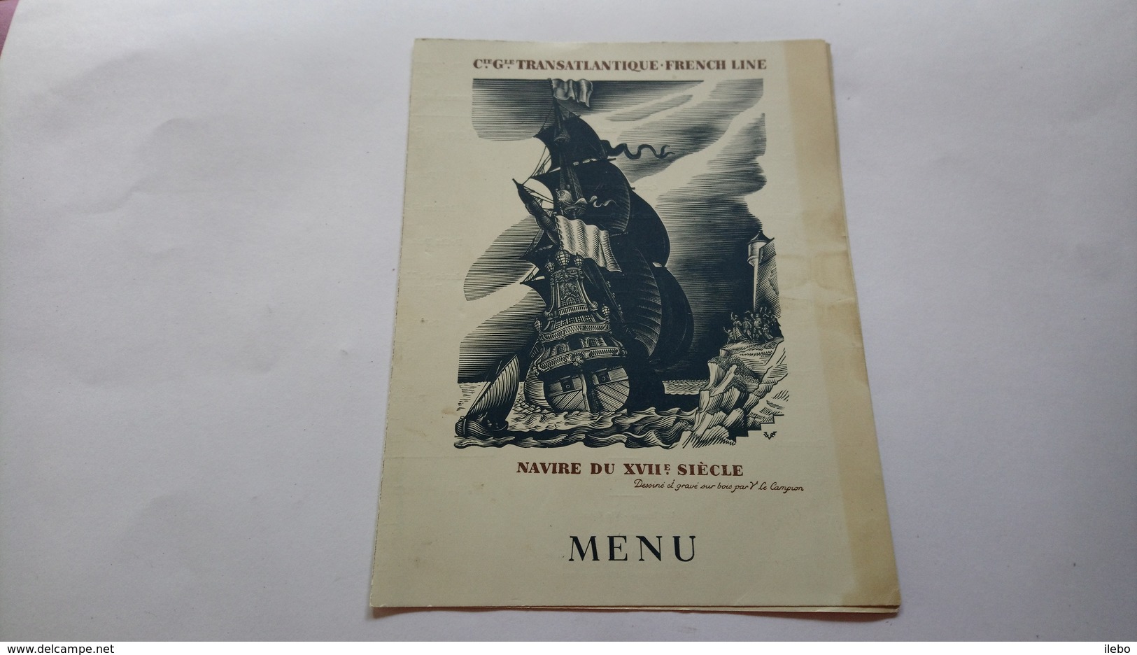 Paquebot Normandie Menu Dîner Du Dimanche 30 Janvier 1938 Compagnie Transatlantique French Line Le Campion - Menus