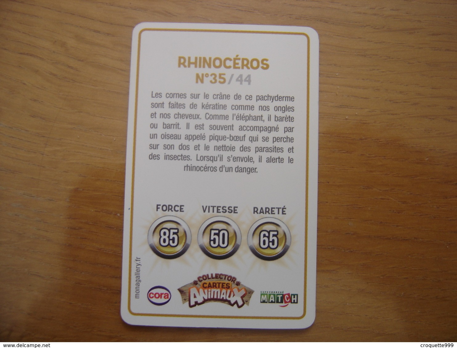 2014 Carte Animée CORA Collector Animaux Animals RHINOCEROS 35/44 - Autres & Non Classés