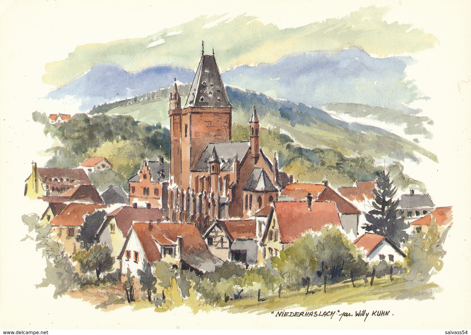 67) NIEDERHASLACH : Vue Générale (aquarelle De Willy KUHN) - Autres & Non Classés