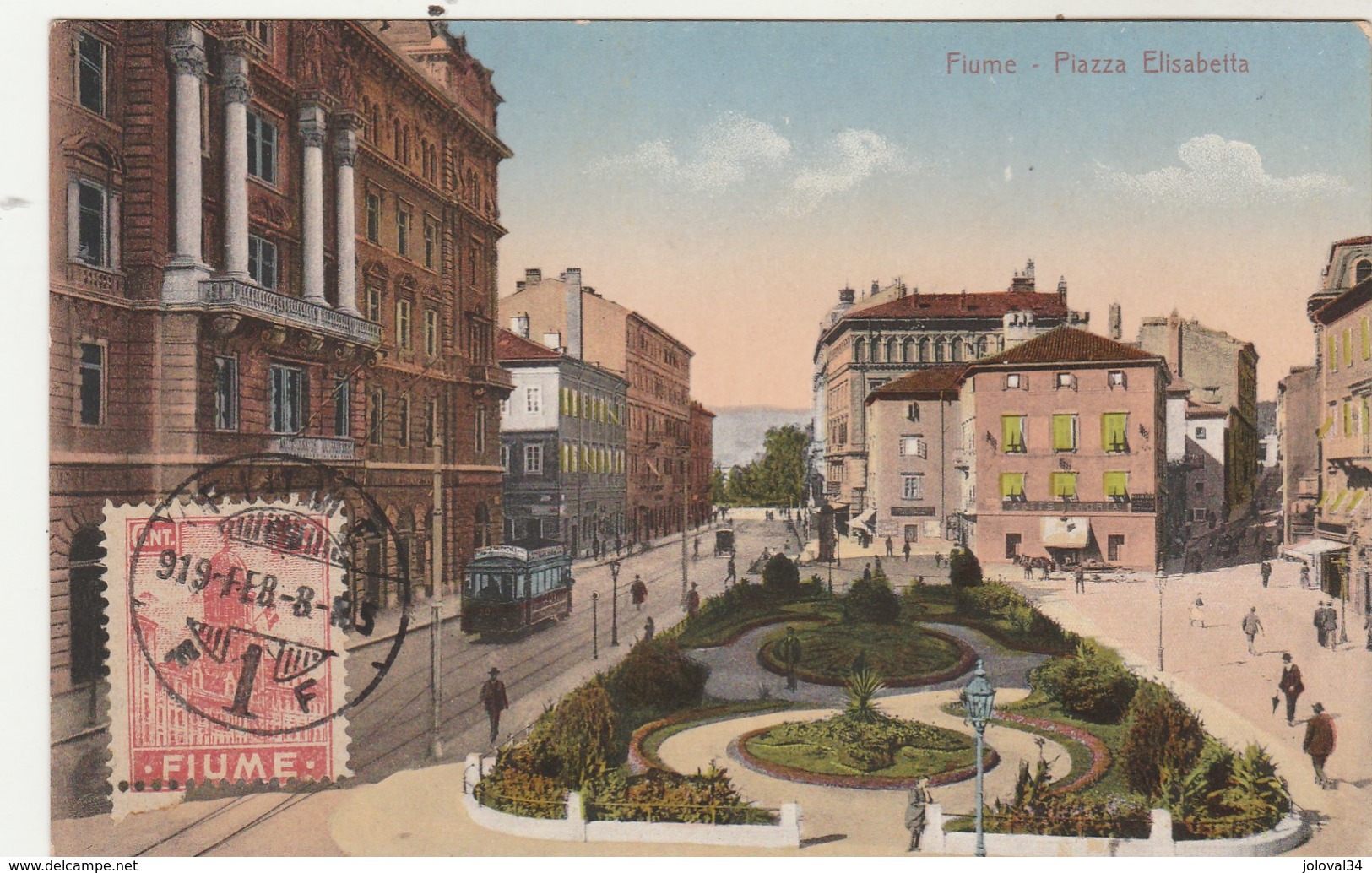 Croatie FIUME Piazza Elisabetta - Tramway - Timbre 1919 - Non écrite Au Verso - Croatia