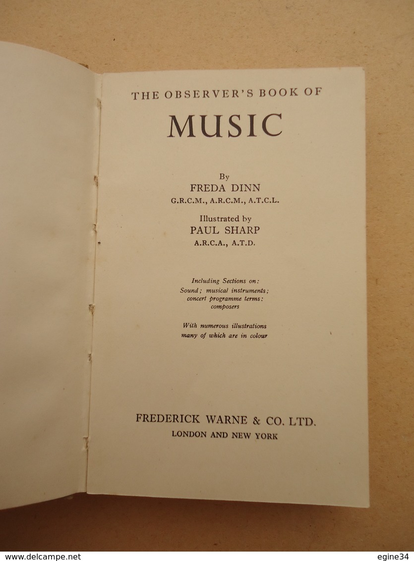 Warne N. 16 - The Observer's Book Of MUSIC  - Freda Dinn - Illustrated By Paul Sharp -1953 - Art