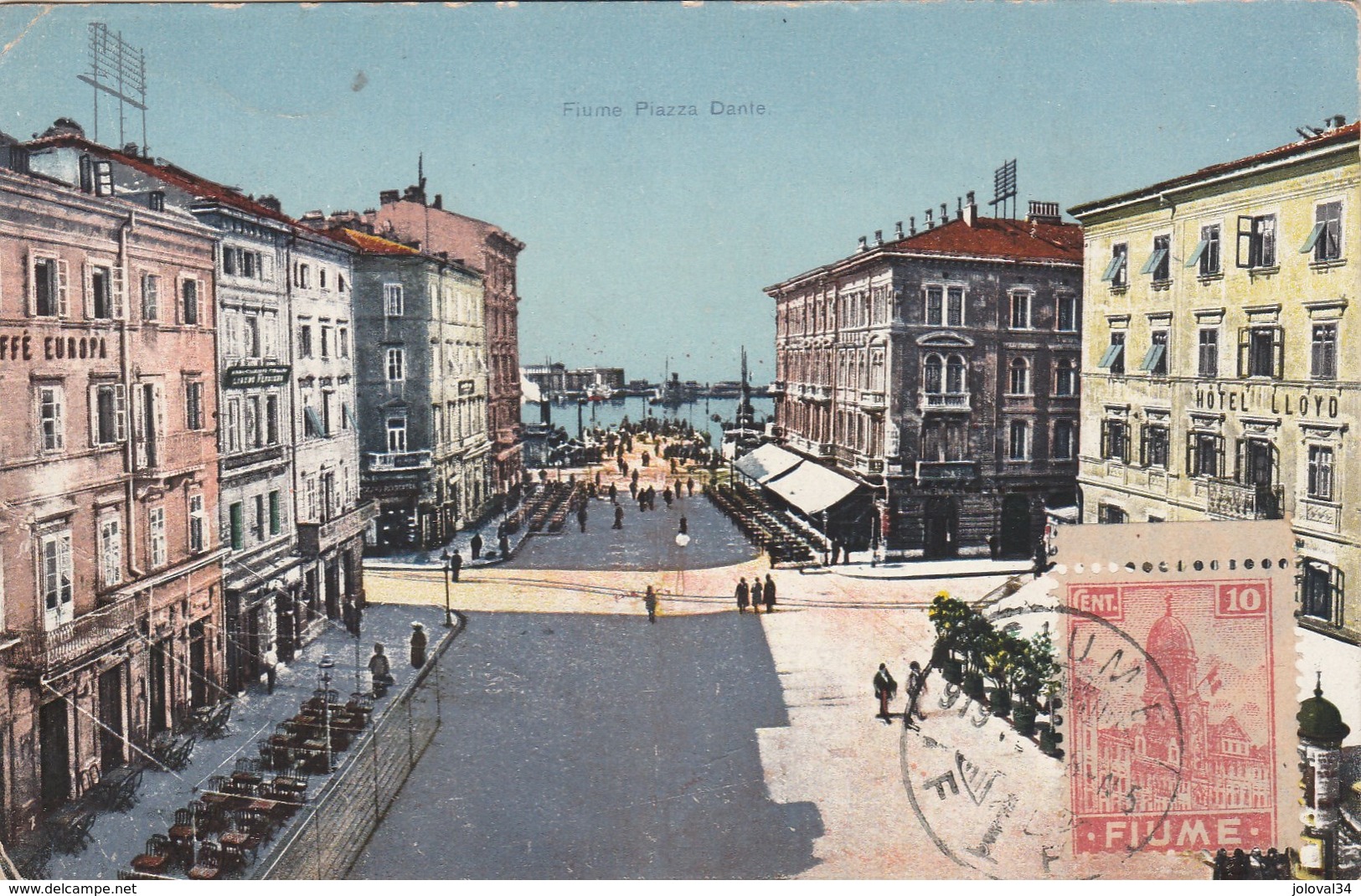 Croatie FIUME- Piazza Dante - Timbre 1919 - Non écrite Au Verso - Pli Et érosion Angle Bas Gauche - Croatia