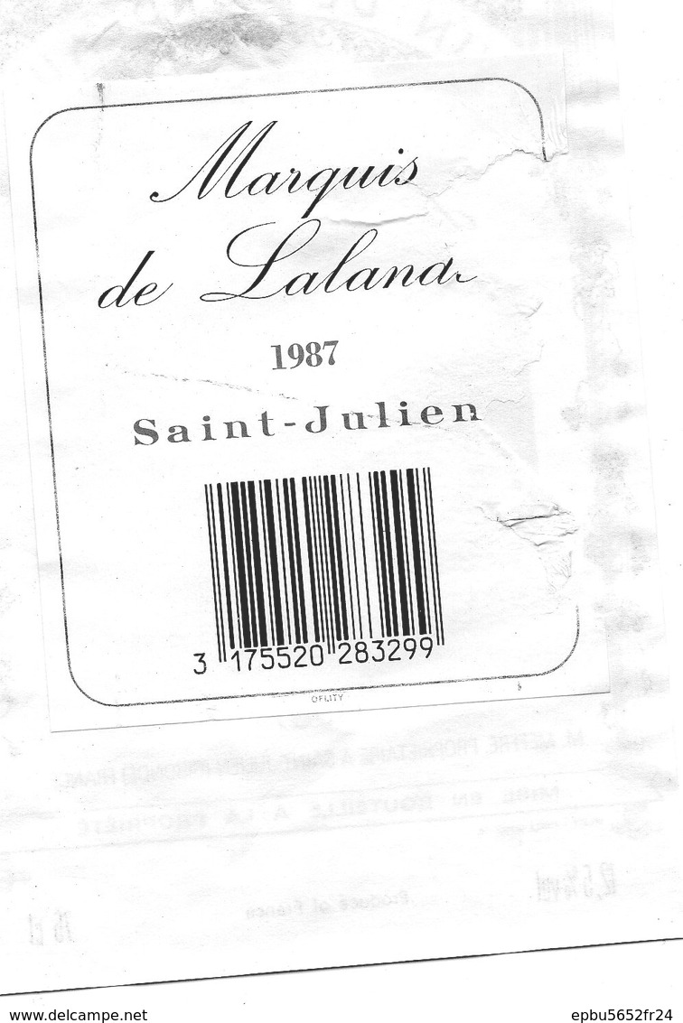 Etiquette (8,9X12,9) MARQUIS DE LALANDE 1987  Saint-Julien M Meffre Propriétaire à St Julien 33 - Bordeaux