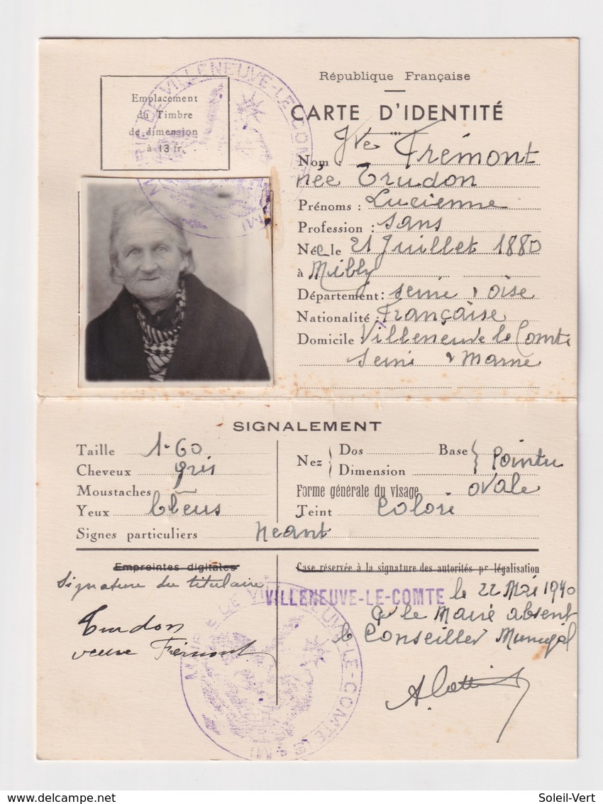 Carte D'identité Française 1940 - Ohne Zuordnung