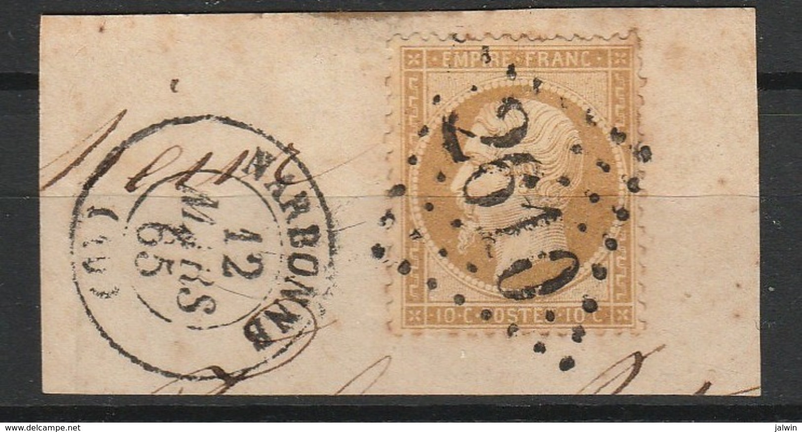 FRANCE NAPOLEON III 1862 YT N° 21 Obl. LOSANGE GC 2610 AVEC CACHET NARBONNE - 1862 Napoléon III