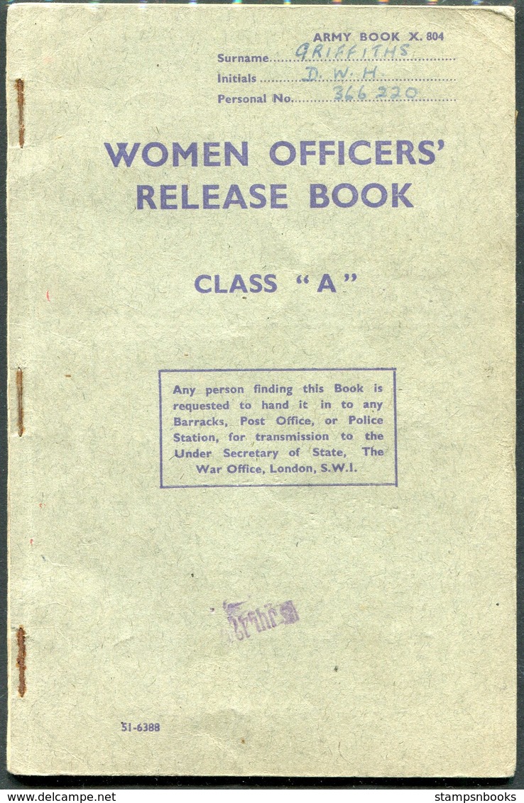 1947 Discharge Letter + Women Officers Release Book. Wren, Subaltern Griffiths, Oldham. No 2 Squadron, Scottish Command - Documents