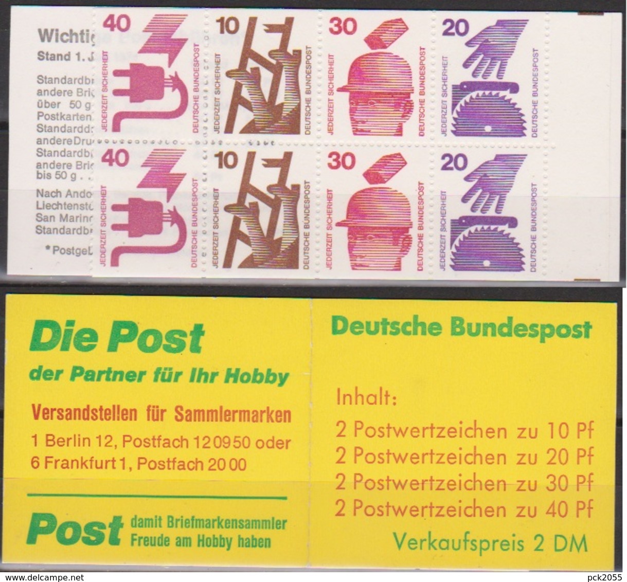 Bund 1974 MiNr MH 20aI  ** Postfrisch Unfallverhütung  ( 320 )  Günstige Versandkosten - 1971-2000