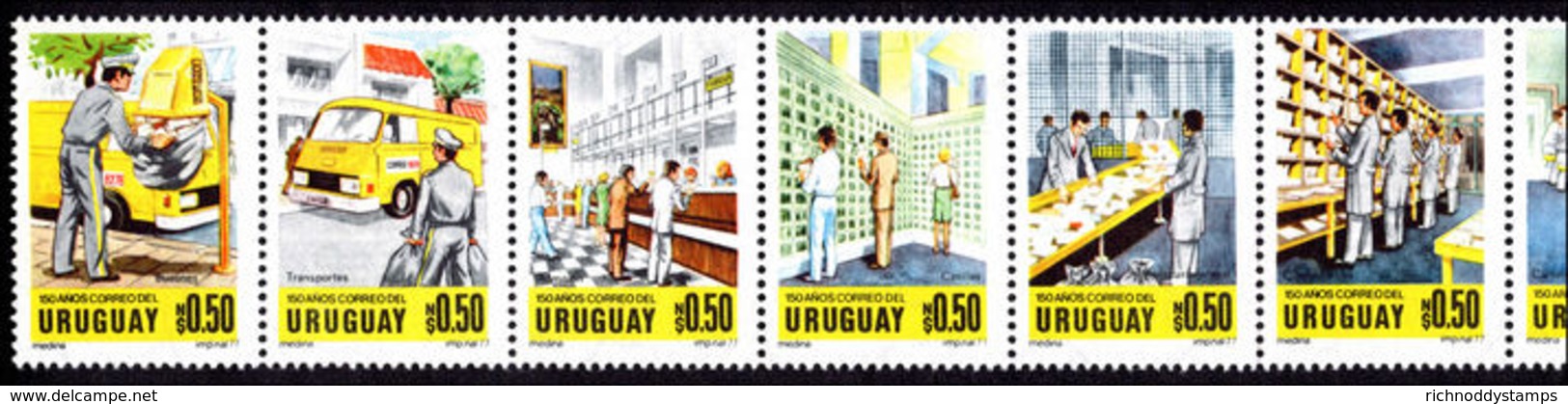 Uruguay 1977 National Mail Service Unmounted Mint Full Strip Of 10. - Uruguay